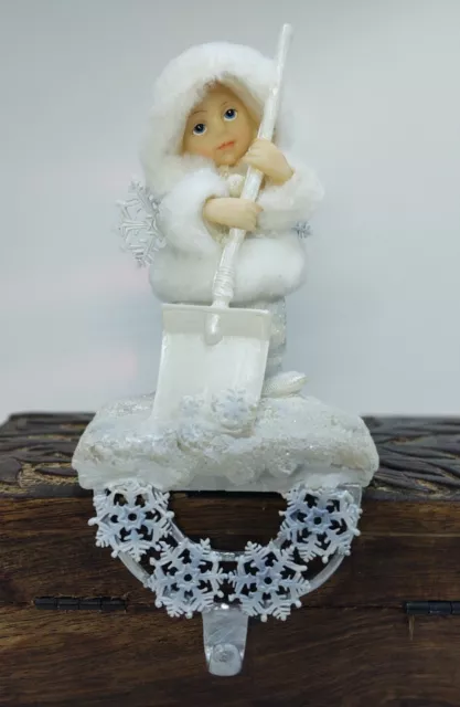 Vintage Snow Angel stocking hanger/Shelf sitter w/Snow shovel Adorable!