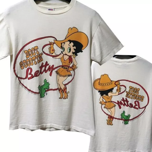 90s Betty Boop Cowgirl 1993 Cartoon T-Shirt 2 sided rare design cotton NP217