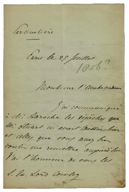 "Franco Prussian War" Vincente Count Benedetti Hand Written Letter Mueller COA