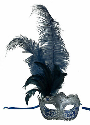 Mask from Venice Colombine IN Tip IN Feathers Ostrich Blue Roy Silver 1436 S2B