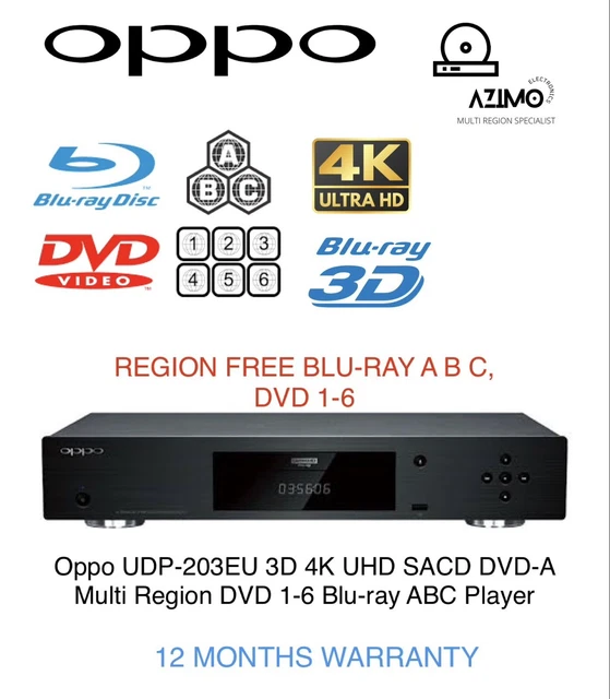 OPPO UDP203EU 3D 4K UHD SACD DVDA Lettore DVD multiregione 16 Blu