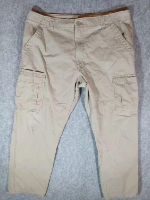 Mens Wrangler Cargo Pants 36 x 30 Brown Straight Leg Denim Pants Relaxed Fit