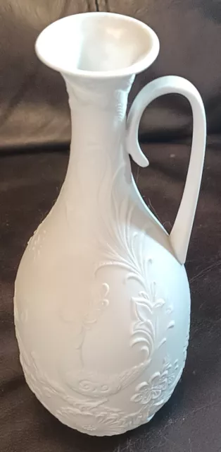 Vintage AK Kaiser Germany White Bisque Bird Butterfly Flower Porcelain Jug Vase 2