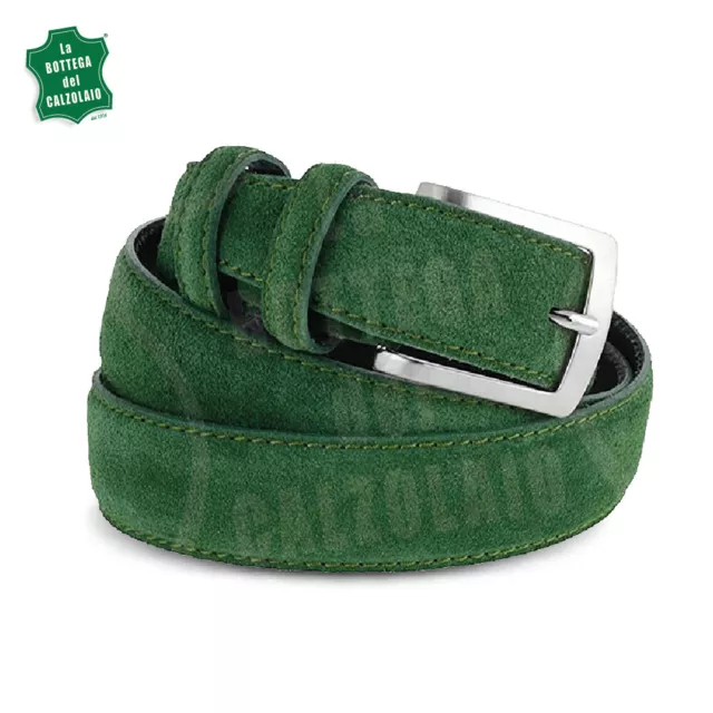 Cintura Cinta Uomo Donna Verde in Vera Pelle Camoscio Casual Accorciabile