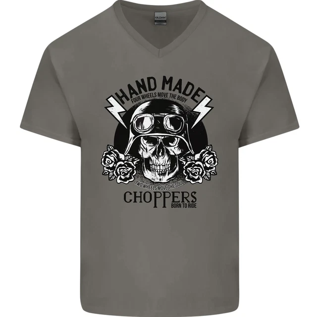 Handmade Choppers Biker Motorcycle Bike Mens V-Neck Cotton T-Shirt