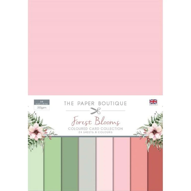 Paper Boutique Forest Blooms Pink Green A4 Card Pack 24 Sheet 200gsm Card Making