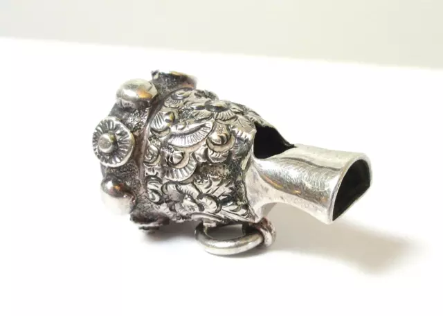 Antique Silver Chatelaine Whistle Repousse Flowers