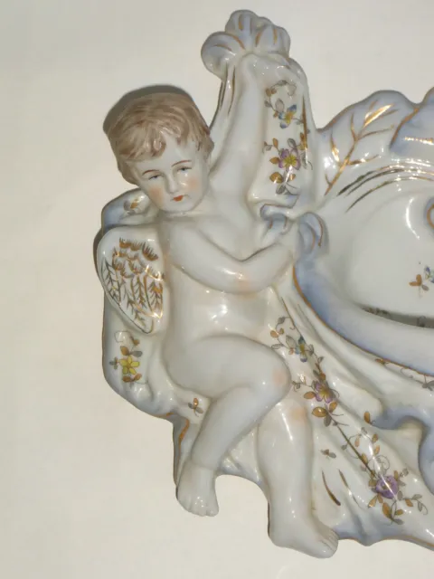 11B37 Antique Great Blessing Angelots Angel Statue German Porcelain Sax? 2