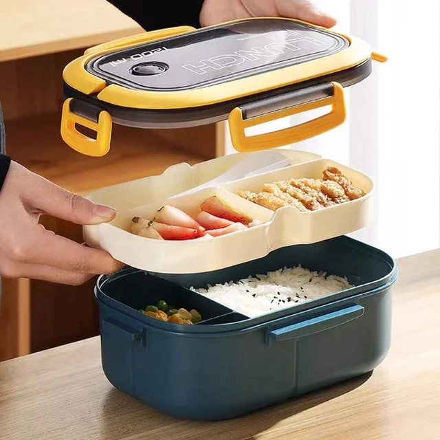 Haoh Bento Lunch Box Kit, 1600ml 2 Etages Boite Repas avec Sac Isotherme Repas, Hermétique Boîtes Bento pour Pique Nique, Travail, Goûter, Ecole, Boîte à Lunch Micro Ondable(Bleu