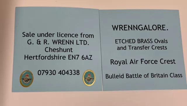 WRENN model railway etched brass Ovals and Royal Air Force Crests transfers