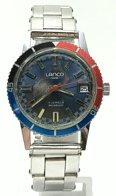 Orologio Lanco swiss made diver watch vintage ghiera pepsi ferrule rare clock