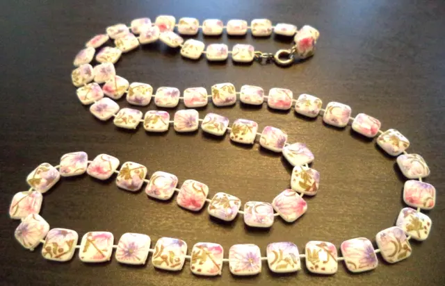 Stunning Vintage Estate Pink Purple Flower Beaded 25" Necklace!!! 1588E