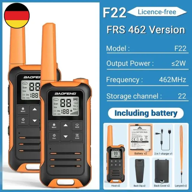 2 Stücke Baofeng F22 Mini Walkie Talkie Pmr446 Frs Tragbares Zwei-Wege-Radio-Lcd