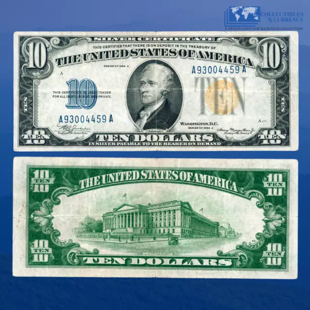 Fr.2309 1934A $10 Silver Certificate Yellow Seal "North Africa", VF #04459