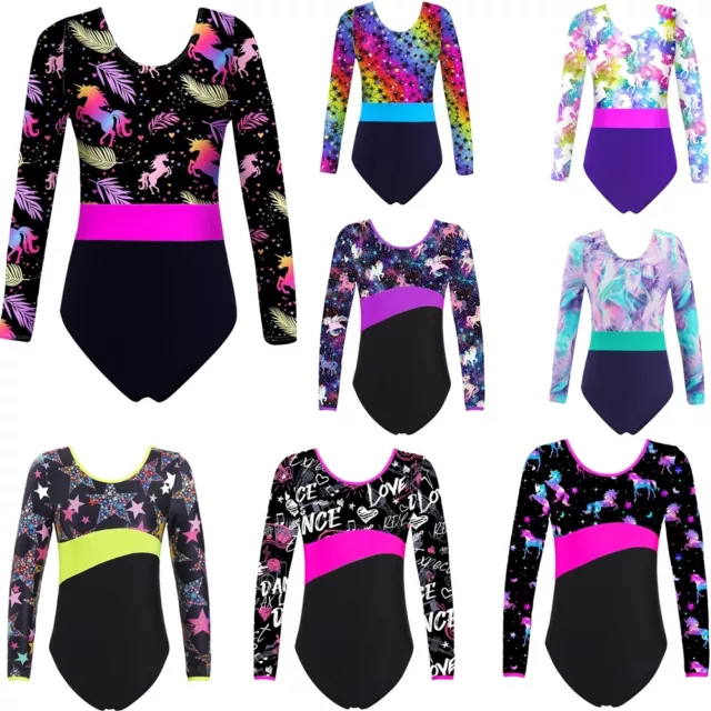 Girls Long Sleeve Ballet Dance Leotard Top Gymnastics Workout Bodysuit for Kids