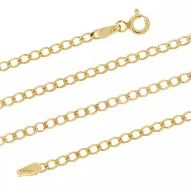 375 9Ct Gold Curb Chain 2.6Mm Solid Diamond Cut Link Pendant Necklace Gift Box