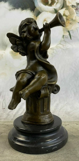Art Déco Escultura Jugar Música Poco Ángel Bronce Estatua Europeo Diseñado De MO