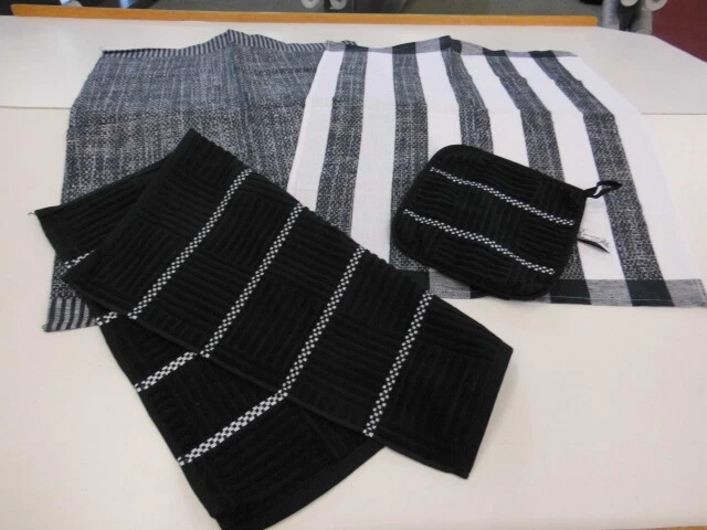 Kracht Geschirrtuch Halbleinen Frottiertuch Topflappen Frottier Schwarz Neu