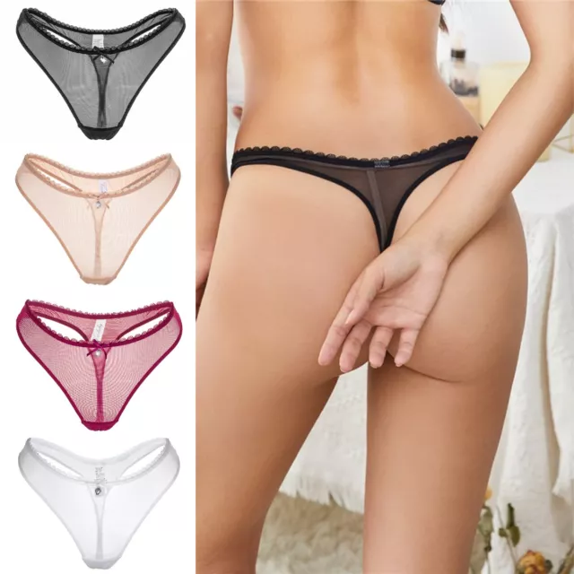 4 Pack Panty Transparent Mesh Sheer Cheeky Briefs Underwear Sexy Women  Thong