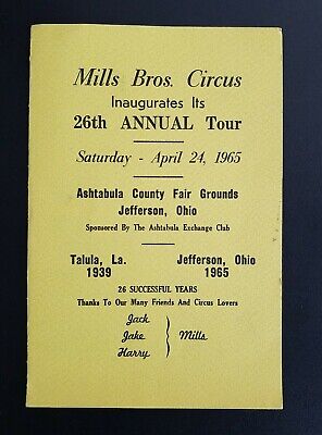 1965 Mills Bros Circus Inaugurates Its 26th Annual Tour Brochure Jefferson, Ohio