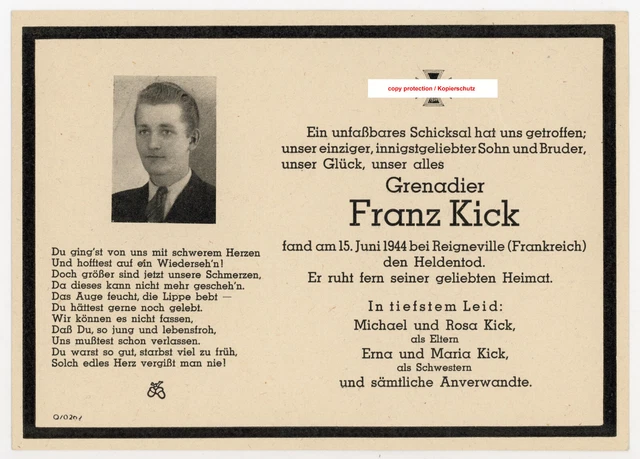 Sterbebild,Soldat,Normandie,Frankreich,ww2 death card,soldier,normandy,france,WH