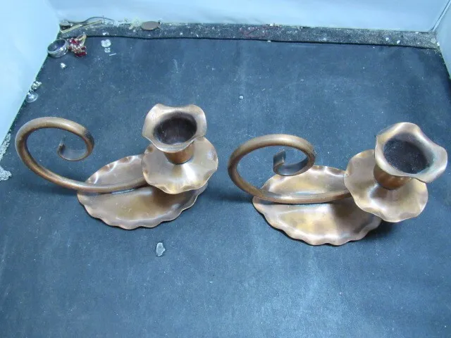 Vtg Pair Gregorian Hand Hammered Copper Candle Holders