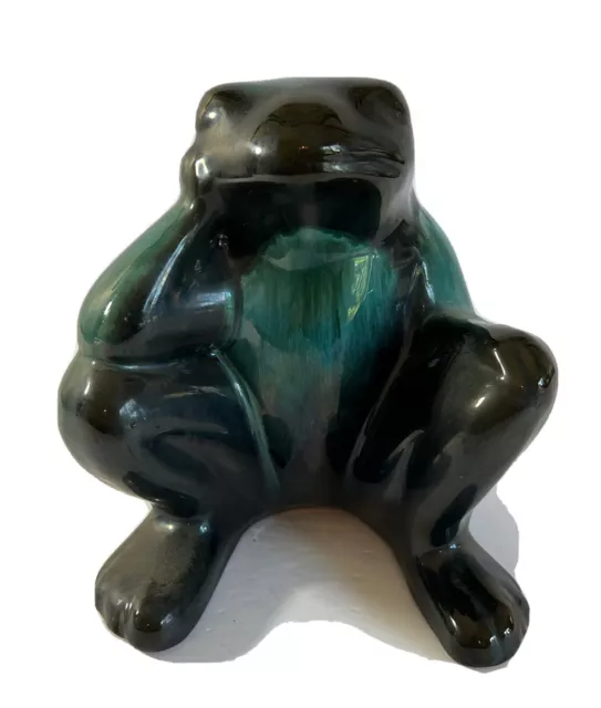 Vintage Blue Mountain Pottery Blue Green Glazed Large Sitting Frog 7”