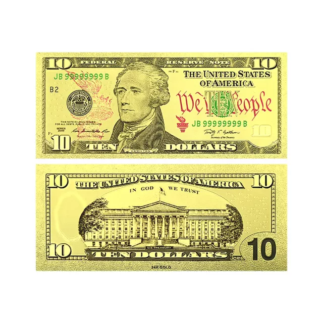 10pcs and Envelope US Dollar Gold Foil Banknotes 10 USD Uncurrency Collectibles 2