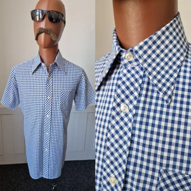 CAMICIA Gingham Check vintage anni 60/70! Grande | Blu PoliCotone Mod ZE06