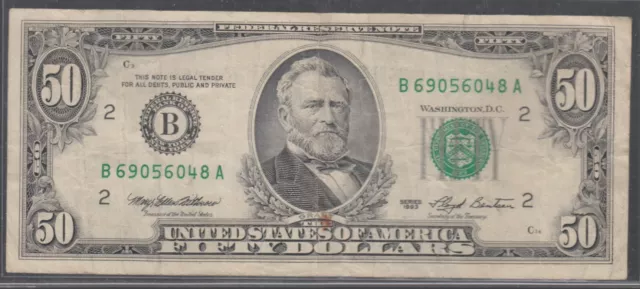 1993 (B) $50 Fifty Dollar Bill Federal Reserve Note New York Vintage Currency