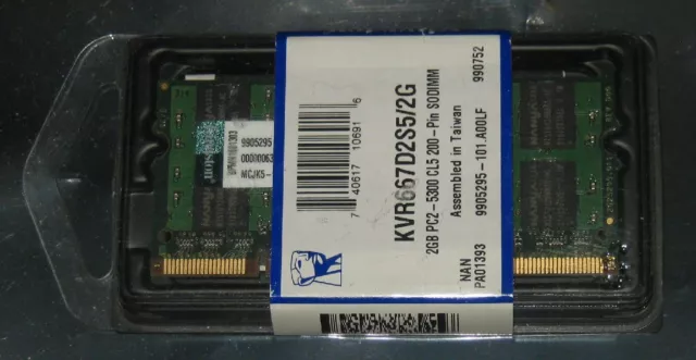 2GB Kingston DDR2 RAM 667MHz PC2-5300S SO-DIMM 200-pol. CL5 KVR667D2S5/2G 2Rx8