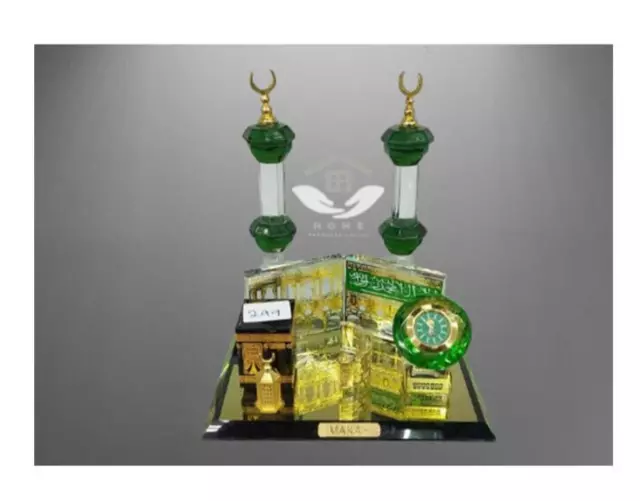 Crystal Glass Makkah Mecca With Minaret Tower Clock Kaaba Quran Islamic Eid Gift