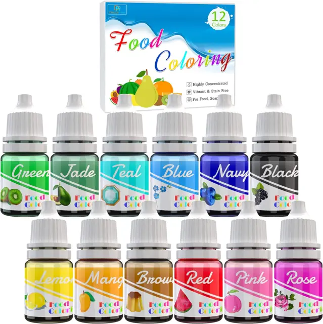 Food Colouring - 12 Colour Liquid Concentrated Icing Food Colouring Set for Cake