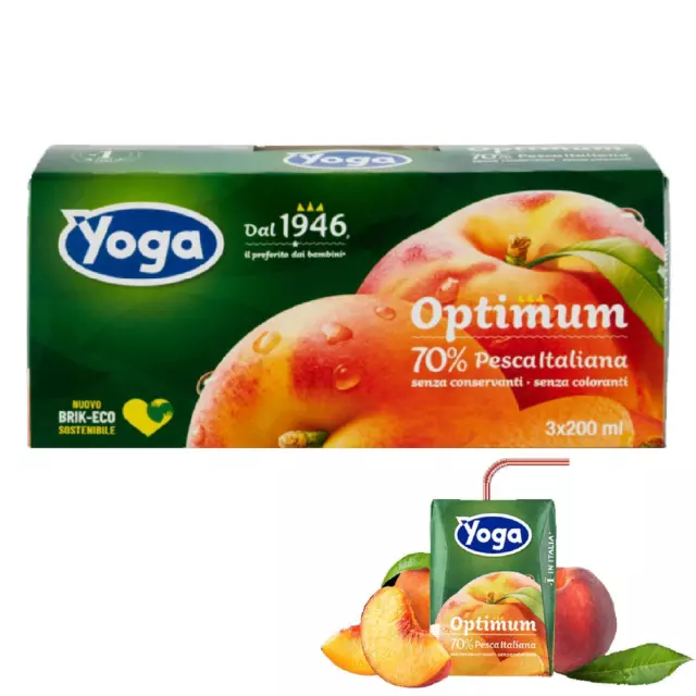 8 Confezioni Succo Di Frutta Yoga Optimum Pesca Italiana 3 X 200 Ml Brik Hotel