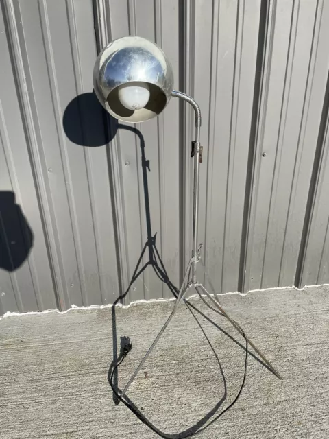 Vintage MCM Atomic Chrome Eyeball Orb Collapsible Floor Lamp NL