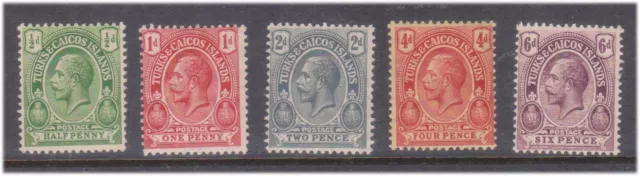 (F36-127) 1909 Turks & Caicos Islands mix of 5stamps KGV 1/2d to 6d MH (EA)