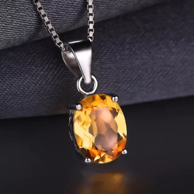 925 Solid Sterling Silver 9x7MM Oval Cut Citrine Pendant Necklace Sizes 16"-24"