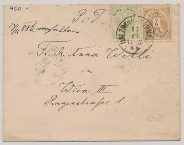 ÖSTERREICH 1886 3+2kr, BRIEF, SALZBURG/BAHNHOF nach WIEN.
