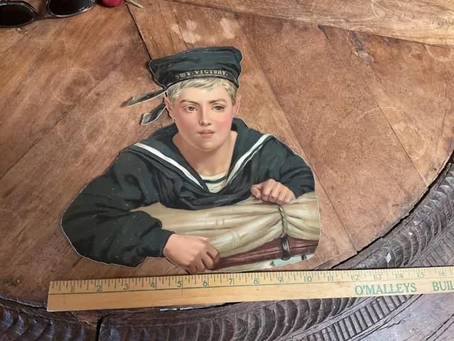 sailor boy H.M.S. 10” large Victorian Die-Cut, Embossed