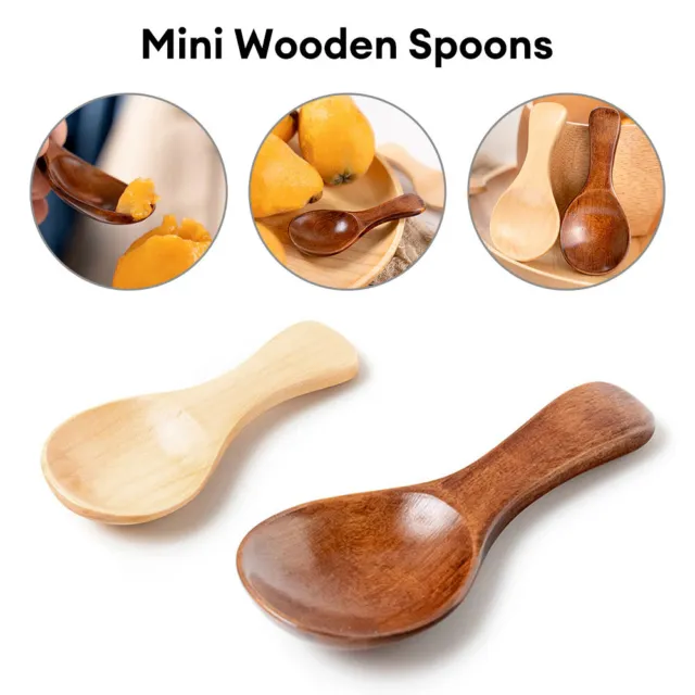 10PC Small Mini Wooden Spoon Honey Condiment Salt Sugar Teaspoon
