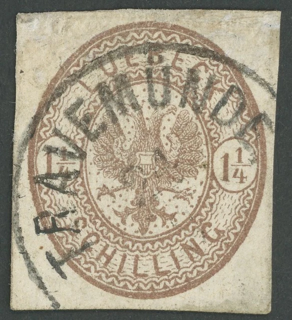 LÜBECK 1864, 11/4 S. dkl`braun, K1 TRAVEMÜNDE, feinst (dünne Stellen)