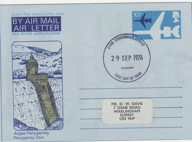 GB Stempel Aerogramm/Luftbrief APS35 - 10 1/2p Damm, Rugby walisische Ausgabe 1976 GEBRAUCHT