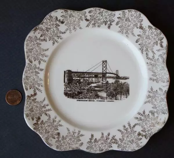 1940-50s Era Windsor Canada Ambassador Bridge Jonroth / Wheelock Souvenir Plate-