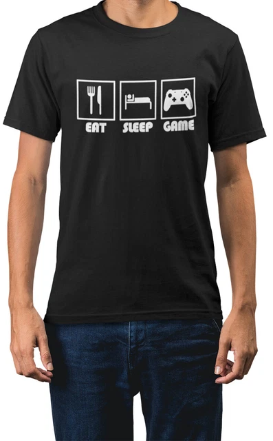 Maglietta Eat Sleep Game Divertente Nerdy Geek nuova unisex vestibilità regolare
