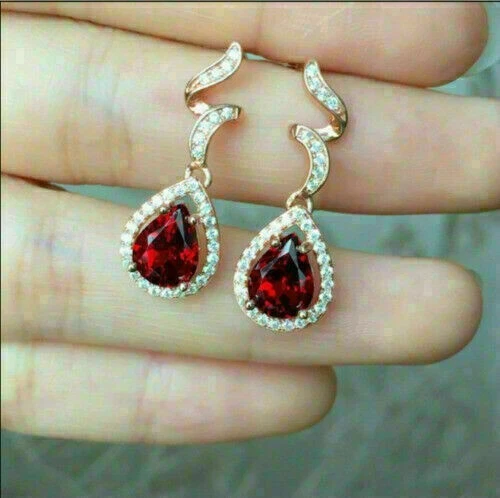 2.5CT Lab Created Garnet Women's Wedding Drop/Dangle Earring 14kRose Gold Plated