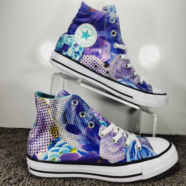 Converse All Star Flowers Womens High Top Sneaker 8 Blue Purple Chuck Taylor