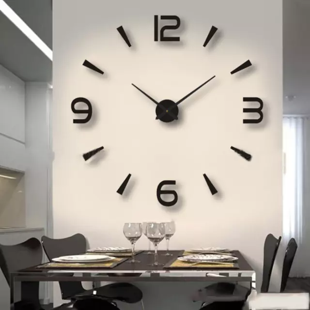 Large Wall Clock Quartz 3D DIY Decorative Kitchen Clock Acrylic Mirror Stickers