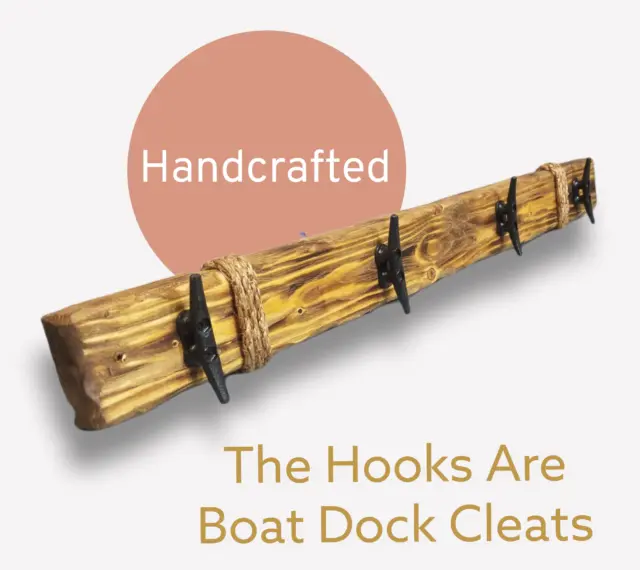 Rustic Nautical Wood Coat or Towel Rack Hook With Boat Dock Cleats