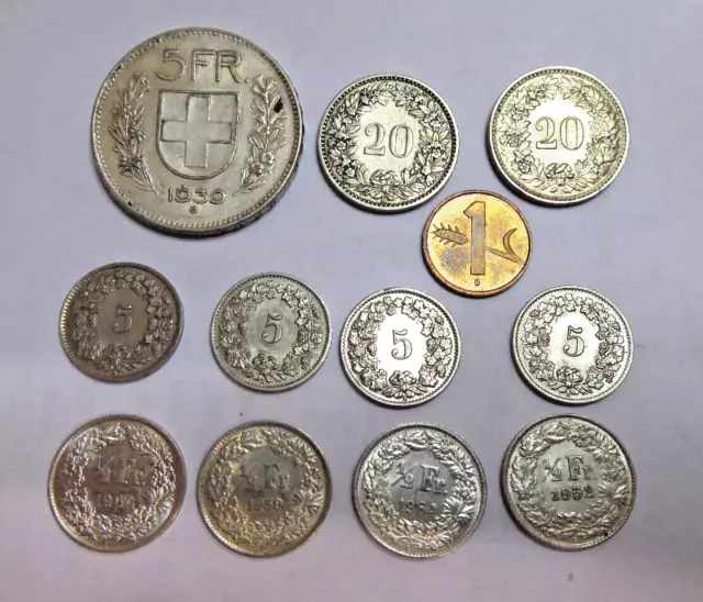 12 Umlauf Münzen aus der Schweiz
