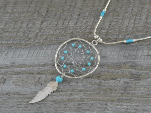 Sterling Silver Turquoise Native American Design Dreamcatcher 16" Necklace